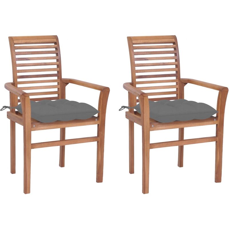 

Sillas de comedor 2 uds madera maciza de teca con cojines gris