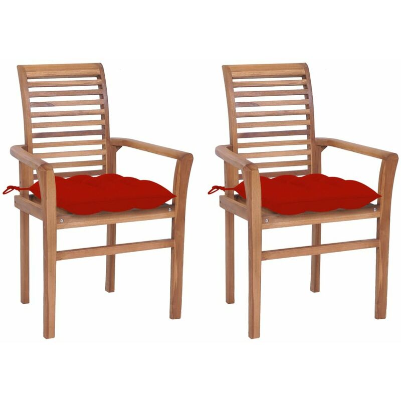 

Sillas de comedor 2 uds madera maciza de teca con cojines rojos