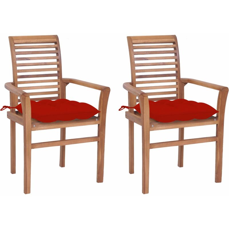 

Sillas de comedor 2 uds madera maciza de teca con cojines rojos