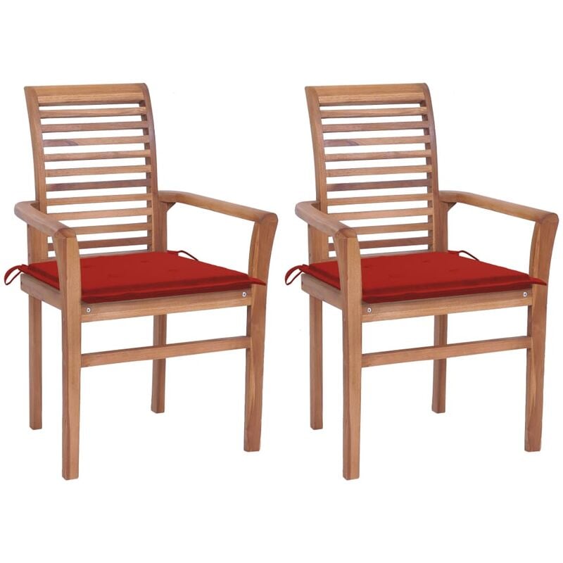 

Sillas de comedor 2 uds madera maciza de teca con cojines rojos