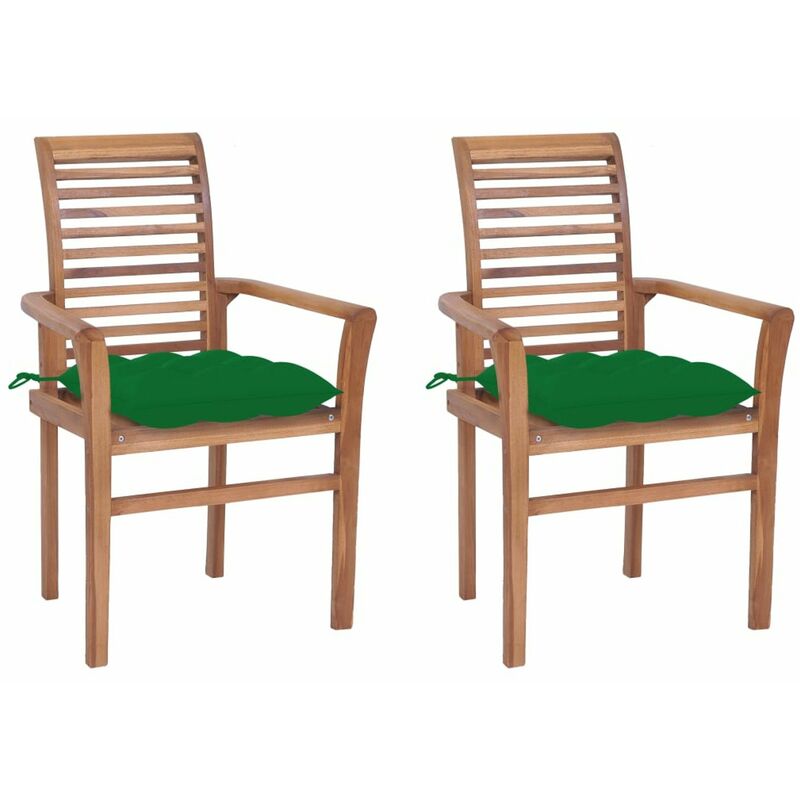 

Sillas de comedor 2 uds madera maciza de teca con cojines verde