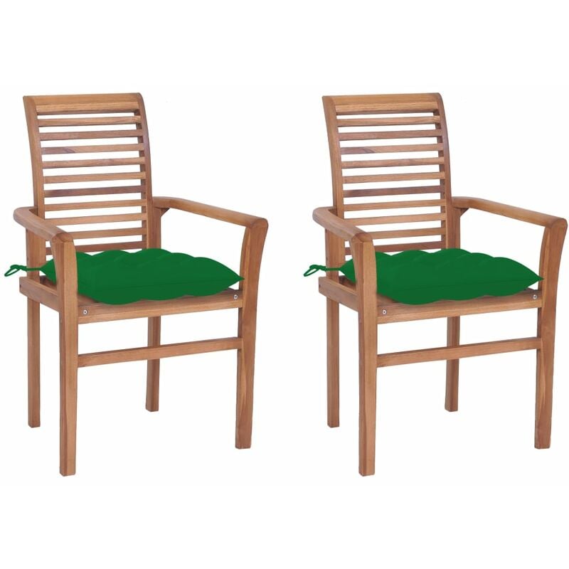 

Sillas de comedor 2 uds madera maciza de teca con cojines verde