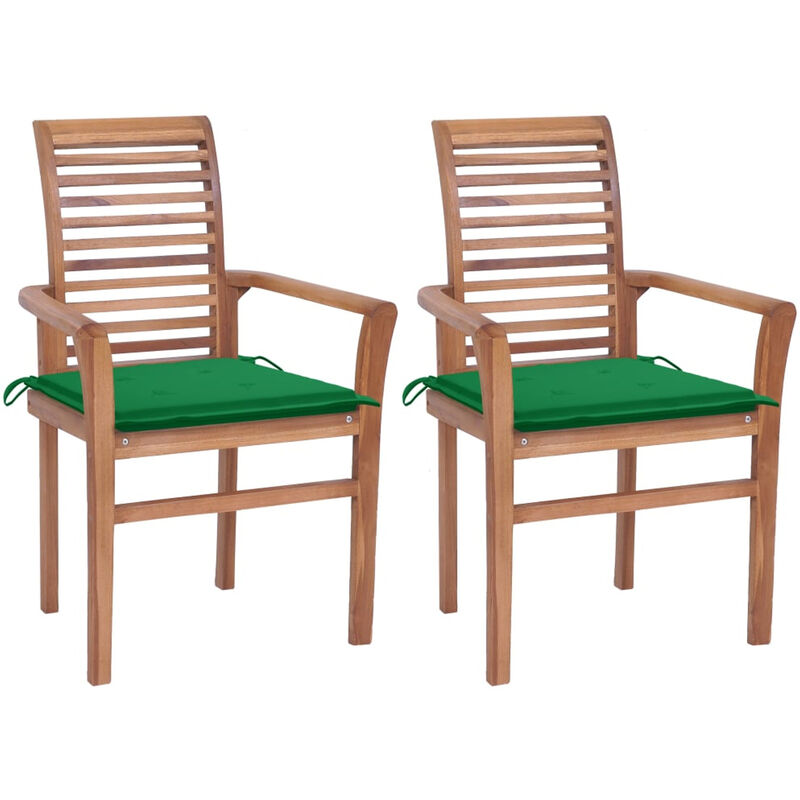 

Sillas de comedor 2 uds madera maciza de teca con cojines verde