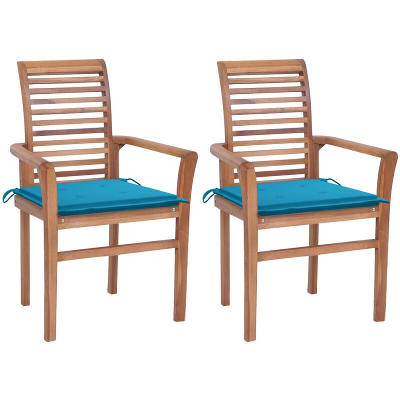 

Sillas de comedor 2 uds madera maciza teca con cojines azules