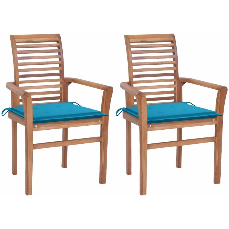 

Sillas de comedor 2 uds madera maciza teca con cojines azules