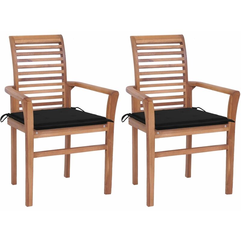 

Sillas de comedor 2 uds madera maciza teca con cojines negros