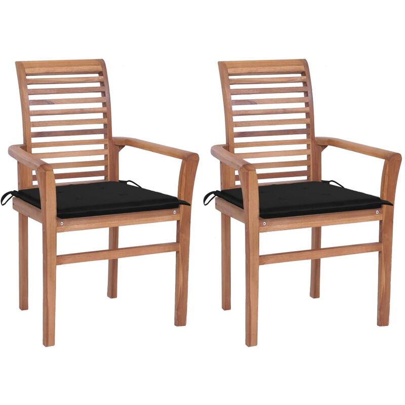 

Sillas de comedor 2 uds madera maciza teca con cojines negros