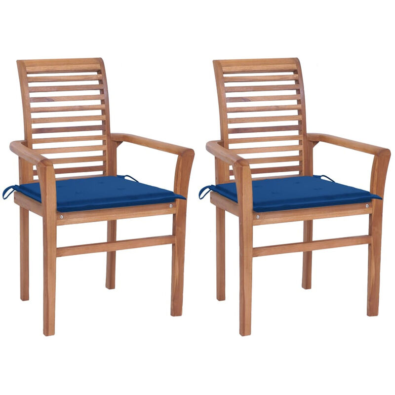 

Sillas de comedor 2 uds madera maciza teca y cojines azul royal