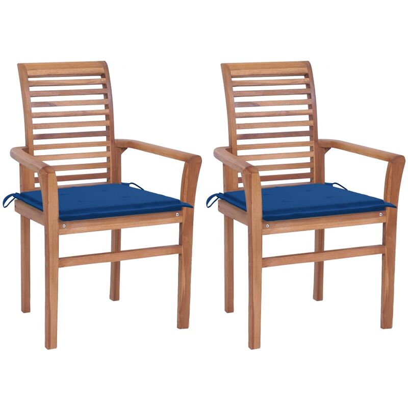 

Sillas de comedor 2 uds madera maciza teca y cojines azul royal