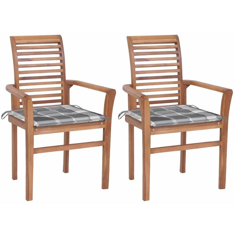

Sillas de comedor 2 uds madera teca y cojines a cuadros grises