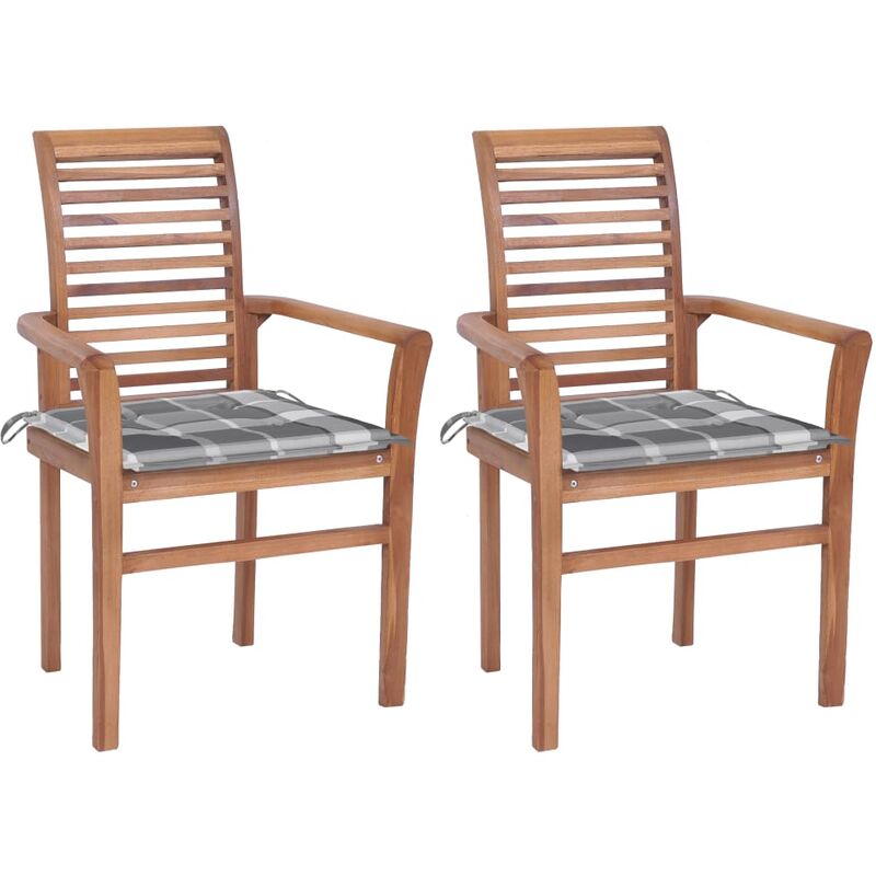 

Sillas de comedor 2 uds madera teca y cojines a cuadros grises