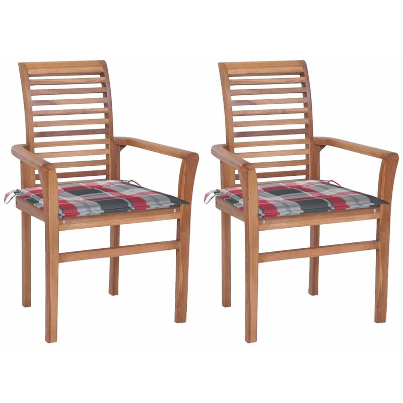 

Sillas de comedor 2 uds madera teca y cojines a cuadros rojos