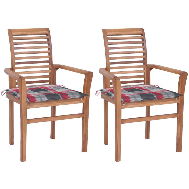 

Sillas de comedor 2 uds madera teca y cojines a cuadros rojos