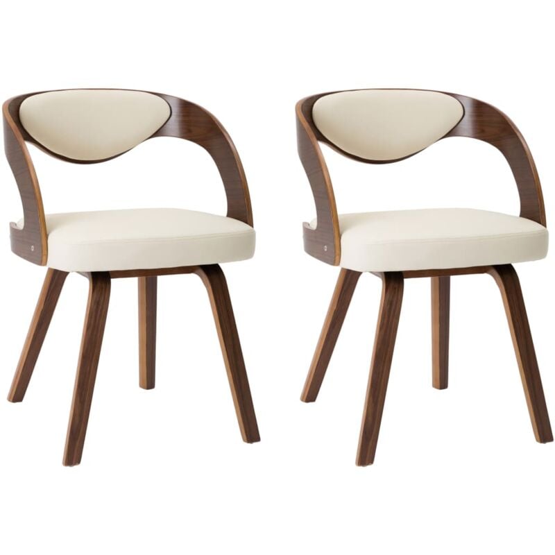 

vidaXL Madera Curvada Sillas de Comedor Cuero Sintético 2 Unidades Crema Marrón Oscuro - Crema