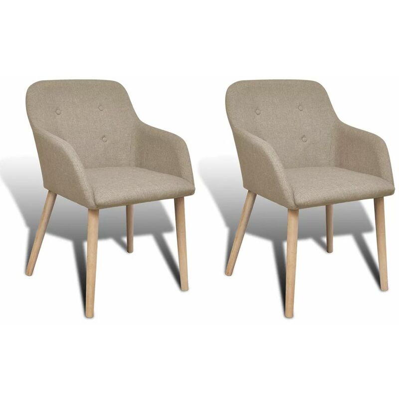 

Happyshopping - Sillas de comedor 2 uds tela beige y madera maciza de roble