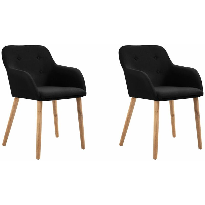 

vidaXL Madera Maciza de Roble Sillas de Comedor 2 Unidades Tela Negra - Negro
