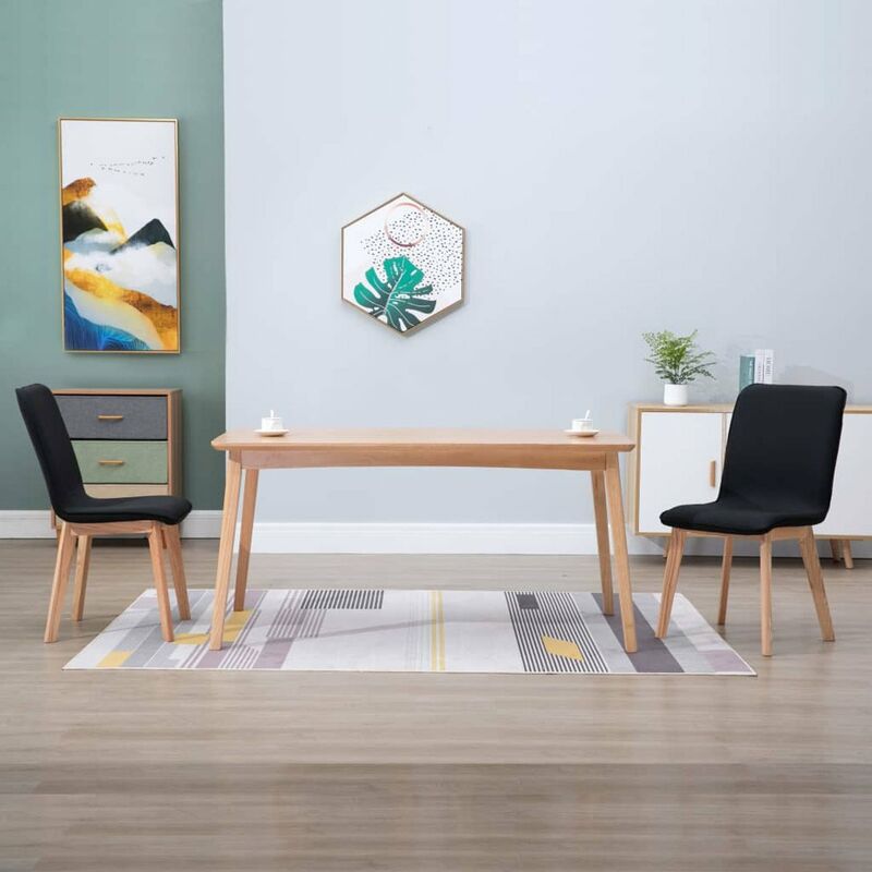 

Happyshopping - Sillas de comedor 2 uds tela negra y madera maciza de roble