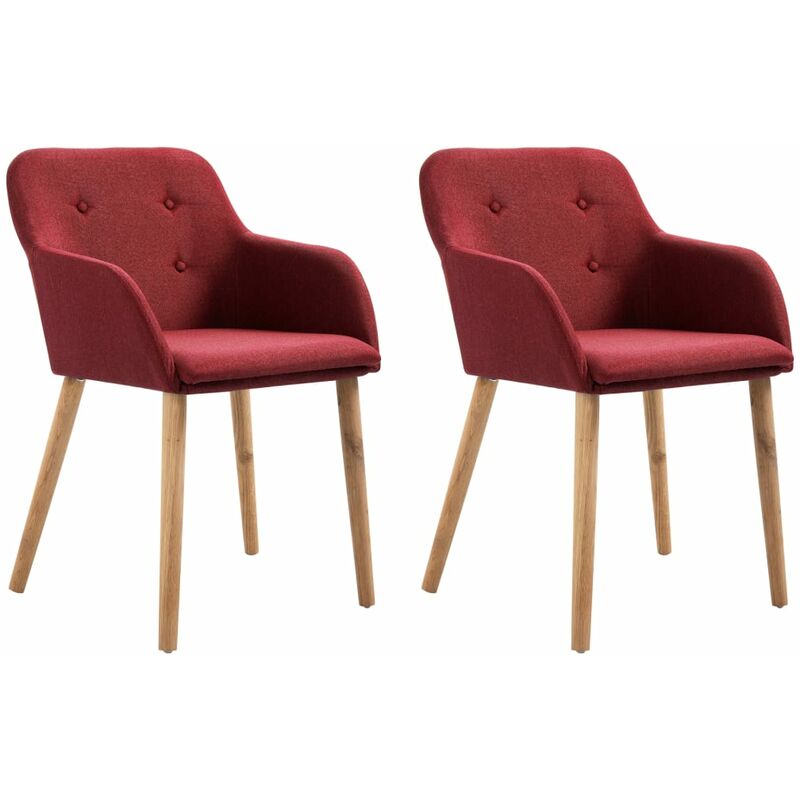 

vidaXL Madera Maciza de Roble Sillas de Comedor Tela 2 Unidades Vino Tinto - Rojo