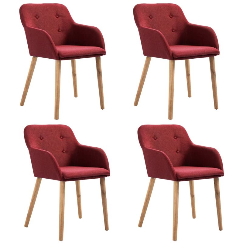 

vidaXL Madera Maciza de Roble Sillas de Comedor Tela 4 Unidades Vino Tinto - Rojo