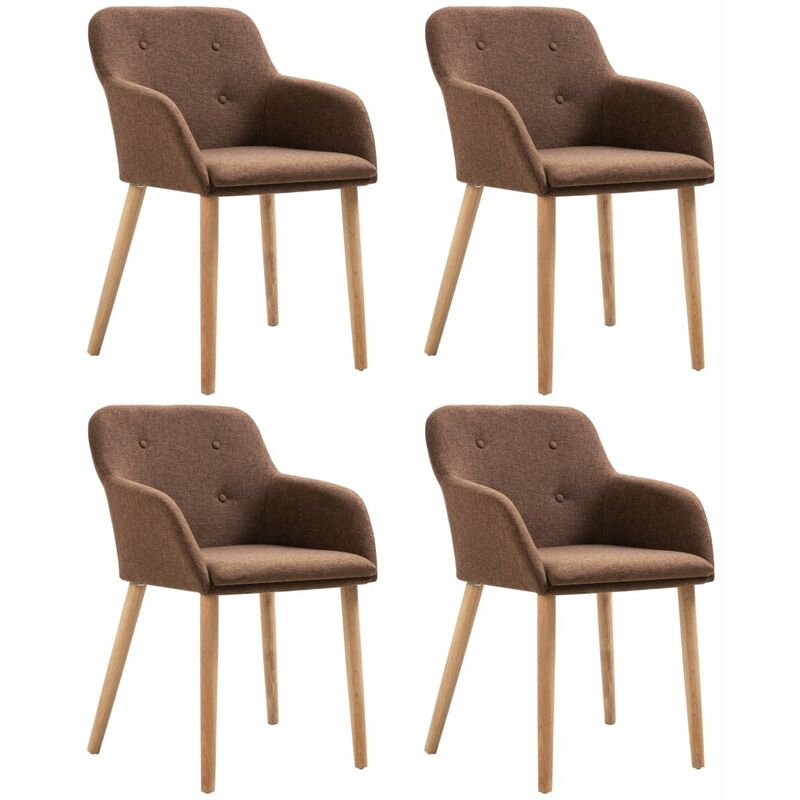 

vidaXL Madera Maciza de Roble Sillas de Comedor Tela 4 Unidades Marrón - Marrón