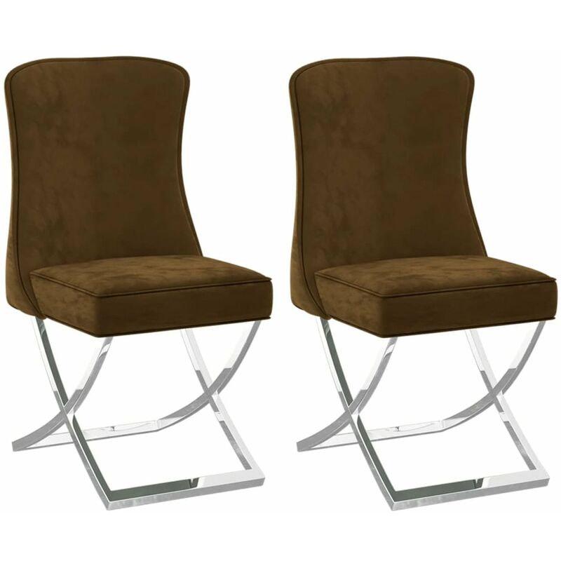 

Happyshopping - Sillas de comedor 2 uds terciopelo acero inox marron 53x52x98 cm
