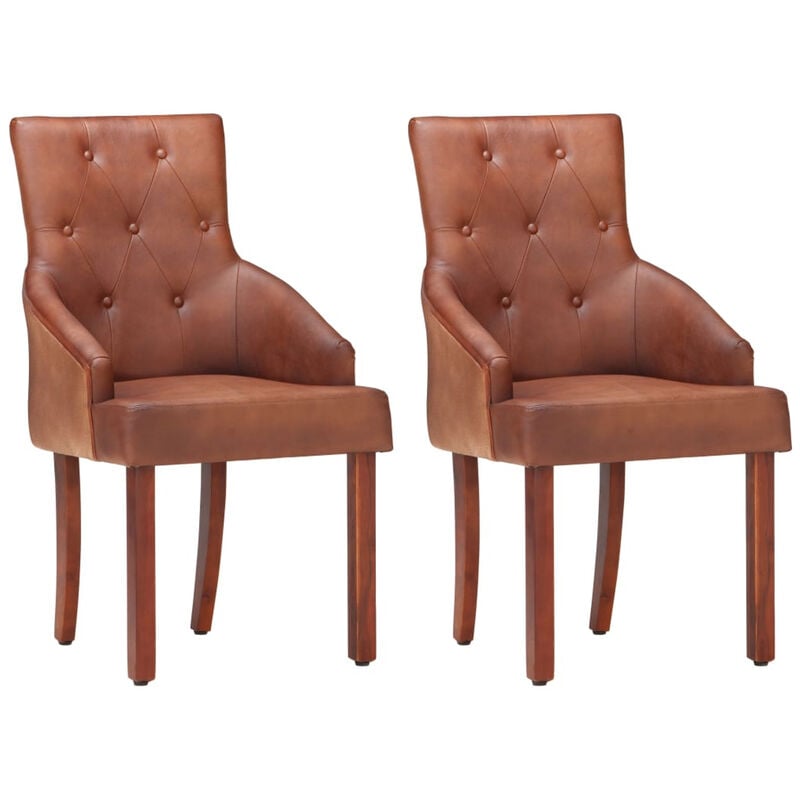 

Sillas de comedor 2 unidades cuero autentico de cabra marron