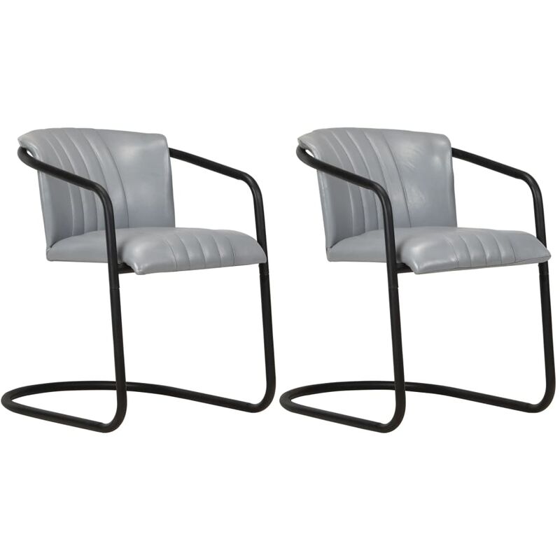 

Sillas de comedor 2 unidades cuero auténtico gris