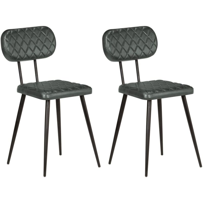 

vidaXL Sillas de Comedor Cuero Auténtico 2 Unidades Gris - Gris