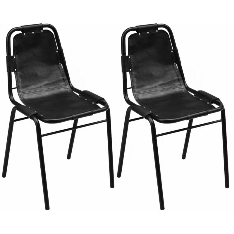 

Sillas de comedor 2 unidades cuero auténtico negro