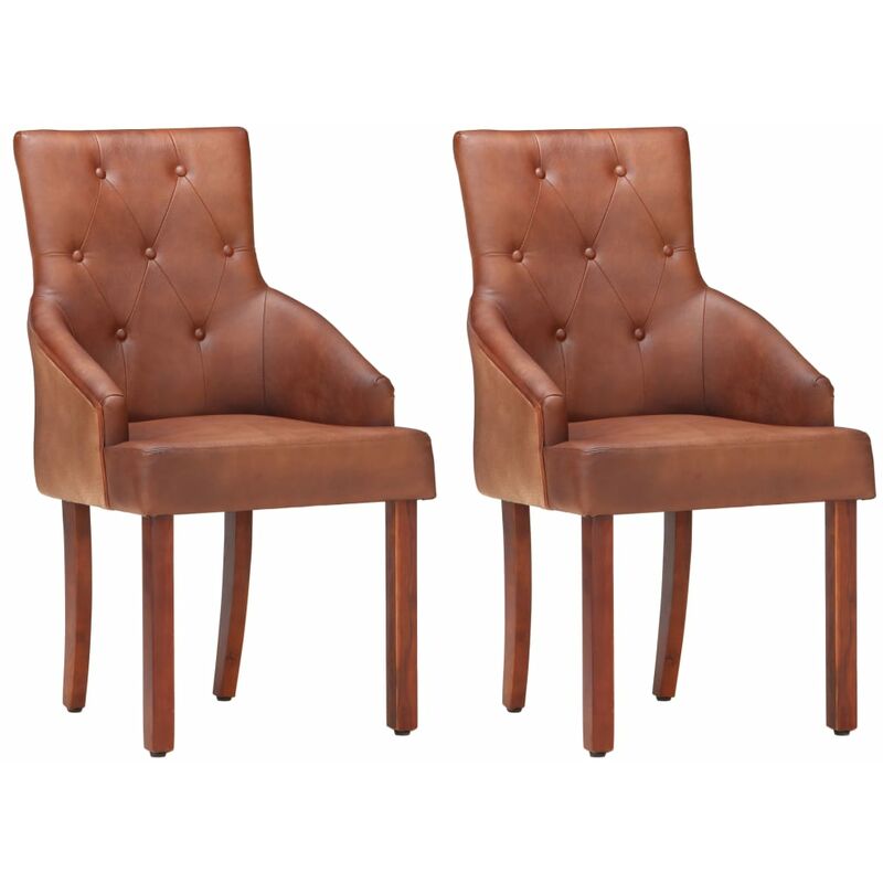 

Sillas de comedor 2 unidades cuero auténtico de cabra marrón - Marrón