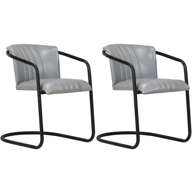 

Sillas de comedor 2 unidades cuero auténtico gris - Gris