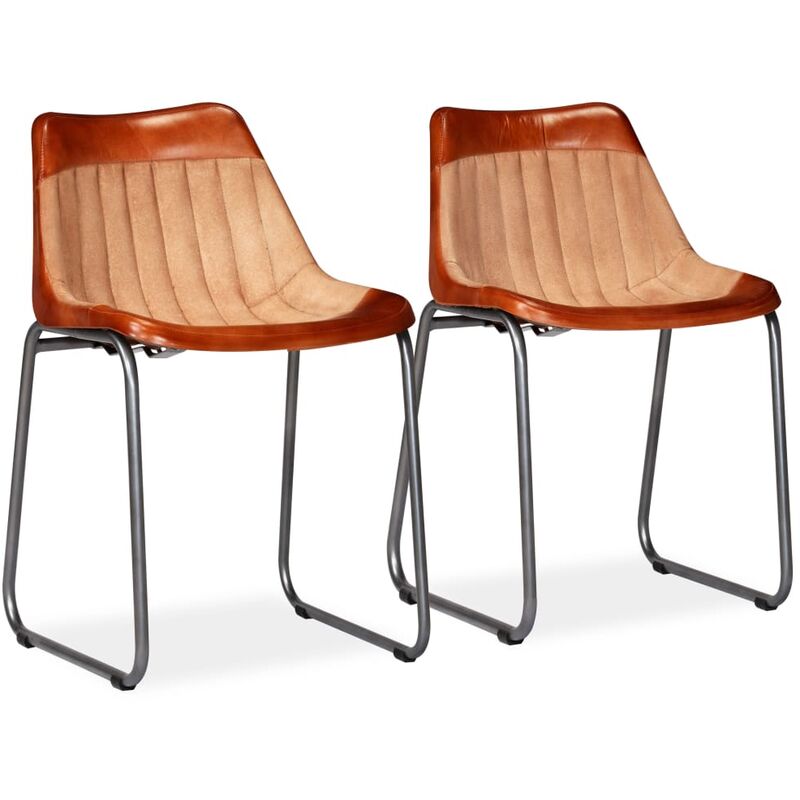

Sillas de comedor 2 unidades cuero real y lona marrón y beige