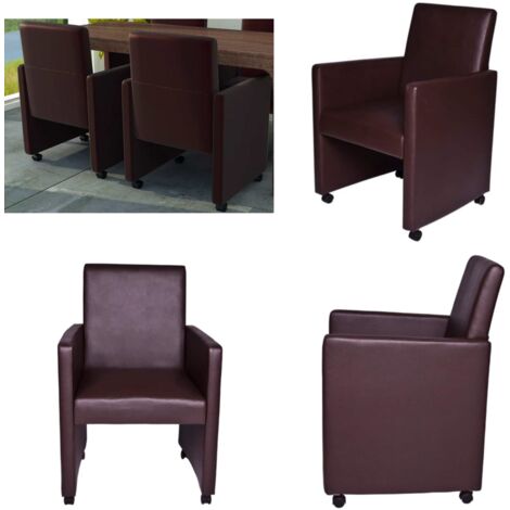 Sillas de comedor 2 unidades cuero sintético marrón - Sillas ergonómicas - Sillas con ruedas