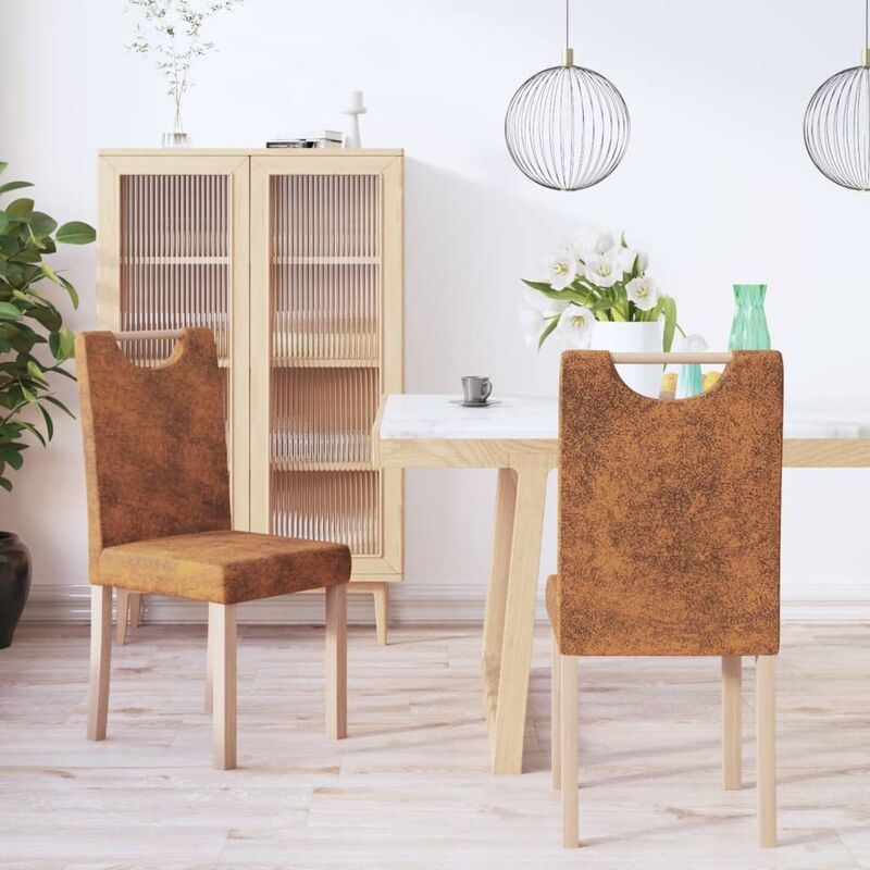 

Sillas de comedor 2 unidades piel de ante artificial marrón