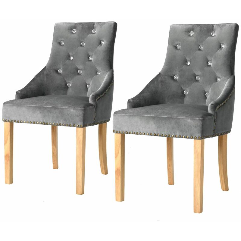 

Happyshopping - Sillas de comedor 2 unidades roble macizo y terciopelo plata