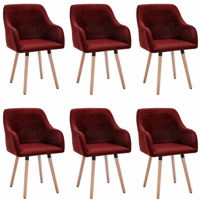 

vidaXL Sillas de Comedor Tela 6 Unidades Rojo Vino Tinto - Rojo