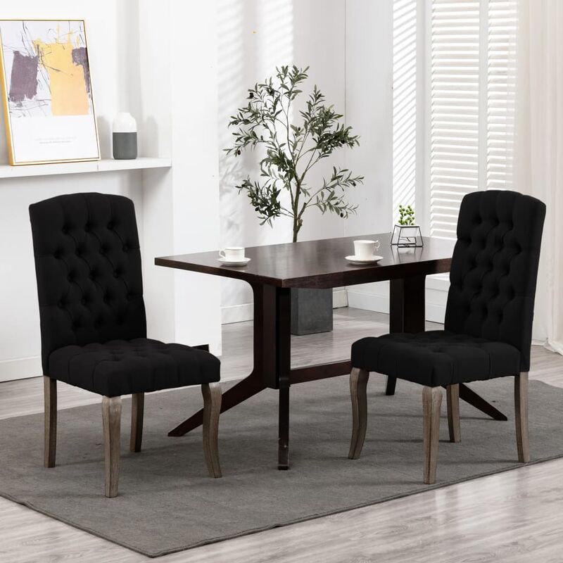 

Sillas de comedor 2 unidades tela con apariencia de lino negro