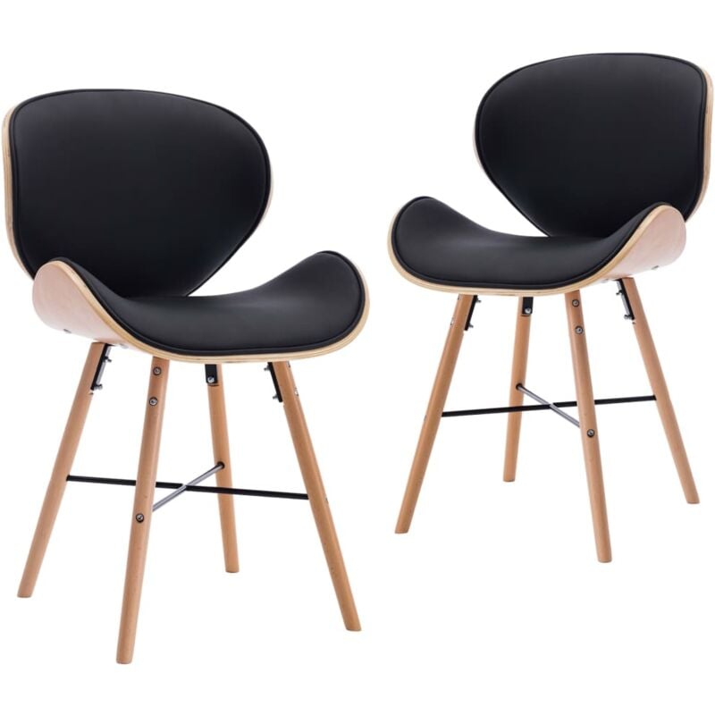 

vidaXL Madera Curvada Sillas de Comedor 2 Unidades Cuero Sintético Negro - Negro