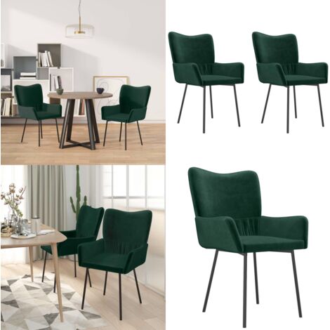 Sillas de comedor 2 unidades terciopelo verde oscuro - Sillas de comedor terciopelo - Sillas de comedor verde oscuro