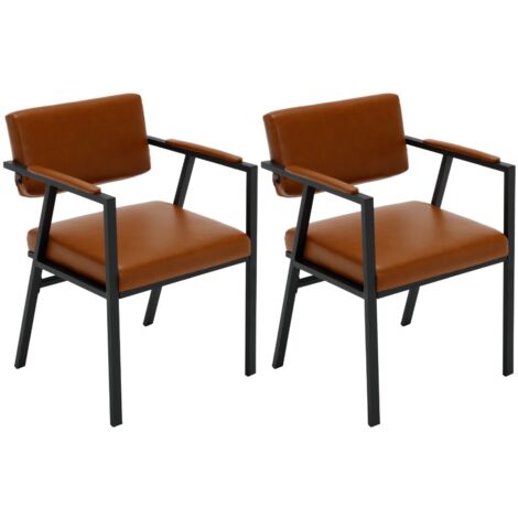 Sillas de Comedor 2Pcs en Cuero de la PU Cocina Moderna Sillas de Ocio con patas de Metal para sala de Estar Restaurante, Marrón, Wahson
