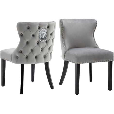 WAHSON OFFICE CHAIRS Sillas de Comedor Juego de 2 Sillas de Cocina Patas Maderas para Restaurante, Terciopelo, Gris