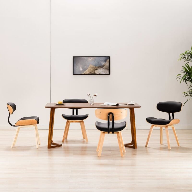 

Sillas de comedor 4 uds madera curvada cuero sintético negro