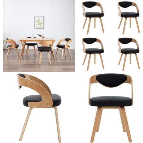 Sillas de comedor 4 uds madera curvada cuero sintético negro - Sillas de comedor de madera - Sillas de comedor con cuero sintético