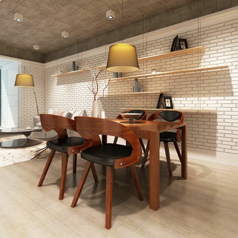 

Sillas de comedor 4 uds madera curvada piel sintetica marron