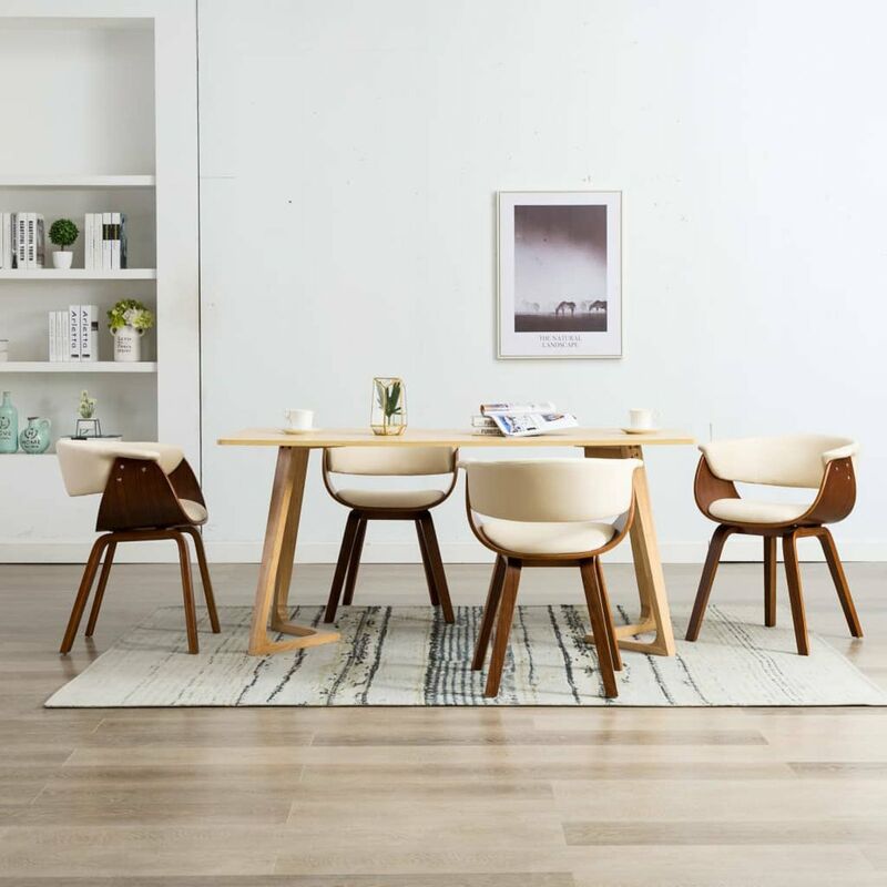

Happyshopping - Sillas de comedor 4 uds madera curvada y cuero sintetico crema