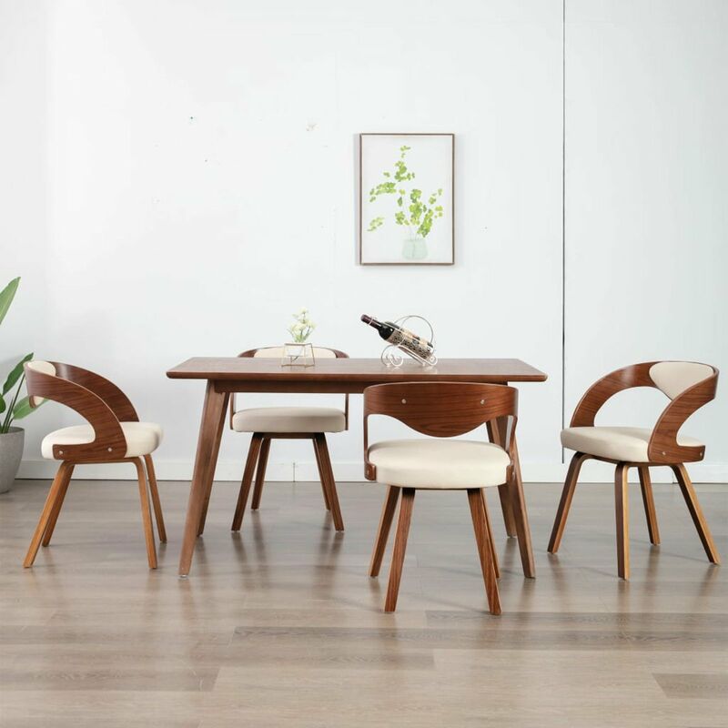 

Happyshopping - Sillas de comedor 4 uds madera curvada y cuero sintetico crema