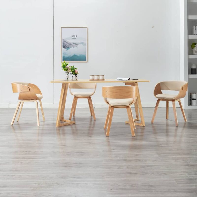 

Sillas de comedor 4 uds madera curvada y cuero sintetico crema