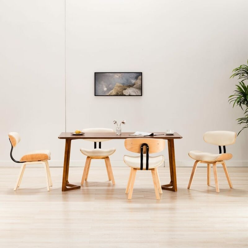 

Sillas de comedor 4 uds madera curvada y cuero sintético crema