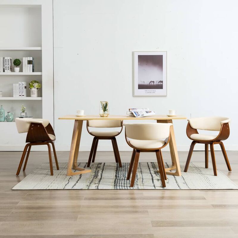 

Sillas de comedor 4 uds madera curvada y cuero sintético crema