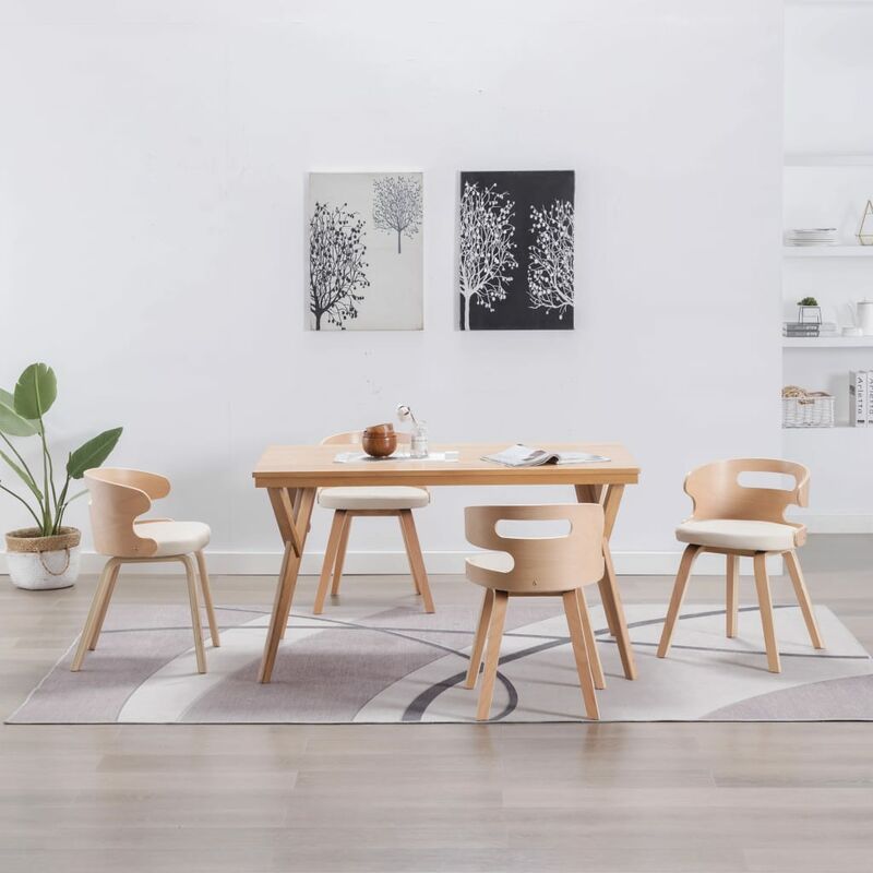 

Sillas de comedor 4 uds madera curvada y cuero sintético crema
